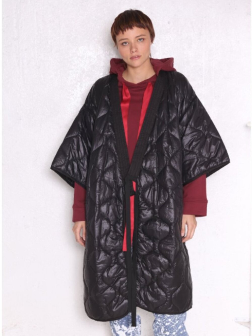 Psophia‎ Reversible Quilted Puffer Kimono Black Goose Down Intentionally Blank